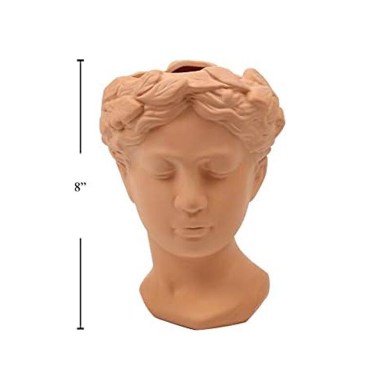 Ceramic Face Flower & Plant Vase, 5.39"L x 7.40"H x 5.12"W, Orange On